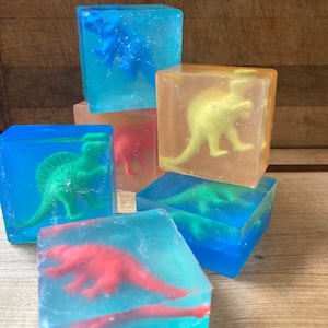 Dinosaur embed soap bars for party favors, stocking stuffers, Easter, gift soap