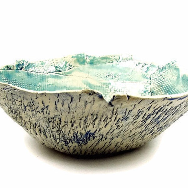 Large Aqua Stoneware Bowl / Handmade Ceramic Clay Pottery