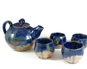 Large Pottery Teapot Set / Handmade Ceramic Wheel Thrown Stoneware Clay Teapot and Tea cups / Ready to Ship