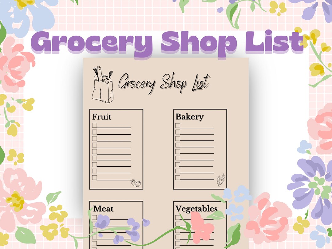 Grocery List Printable List Food Shopping List Printable Grocery ...