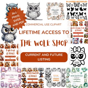 Whole Shop Unlimited Clipart PNG SVG Bundle | Entire Clipart Shop Store Bundle | Mega Cute Owl Whole Store Lifetime Access Clip Art Bundle |