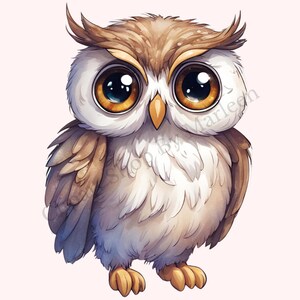 Lovely Owl SVG PNG | Clipart leśnego małego zwierzęcia | Clipart akwarelowy | Słodki ptak svg png | Elementy wystroju pokoju dziecięcego | Natychmiastowe pobranie