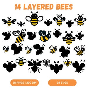Bijen-svg | Gelaagde bijen-svg | Bijensilhouet | Bijenkoningin | Bee-snijbestand | Bijenclipart, png-bestand | Cricut-ontwerp bij | Bijencricut |