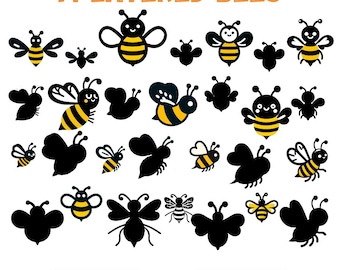 Skiktad bi SVG | Honungsbi Clipart, Silhuettklippfiler (Digital Nedladdning)