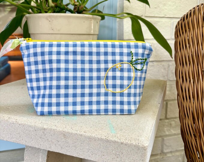 Lemon Gingham Zipper Pouch