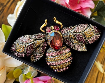 Diamonte Vintage aufwendige Bienen Brosche