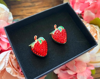 Sparkleberry Strawberry Sparkly Button Covers: Upcycled Cuff Links (Set of 2)