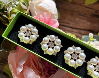Snow Pearl Button Jewels: Clip-On Button Covers, Set of 6