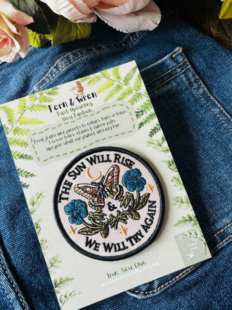 Embroidered Iron On Patch, Upcycling Fashion, Positive Quote image 3