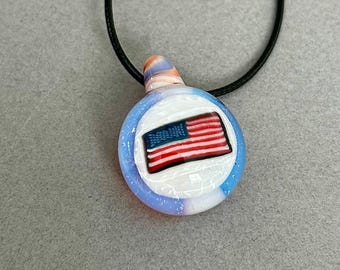 American Flag Glass Pendant Necklace Handmade Borosilicate Patriotic Jewelry