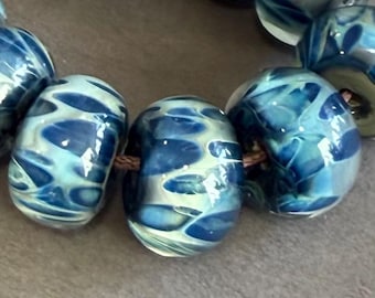 Reserved for Karen Lampwork Beads - Boro Beads - Spotted Blues