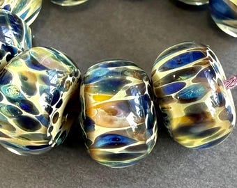 Lampwork Beads - Boro Beads - Cream and Blue