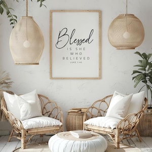 Blessed Is She Who Believed Luke 1:45 Wall Art, Christian Bible Verse Printable, Inspirational Scripture Digital Download Home Decor, PNG