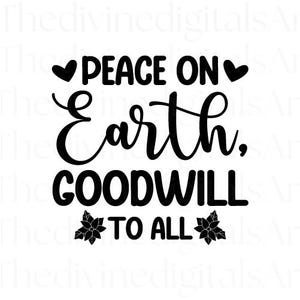 Vrede op aarde, goodwill voor iedereen SVG, kerstt-shirt, vrede op aarde-sweater, vredeshoodie, vakantie-T-shirt, kerstchristelijke kunst aan de muur