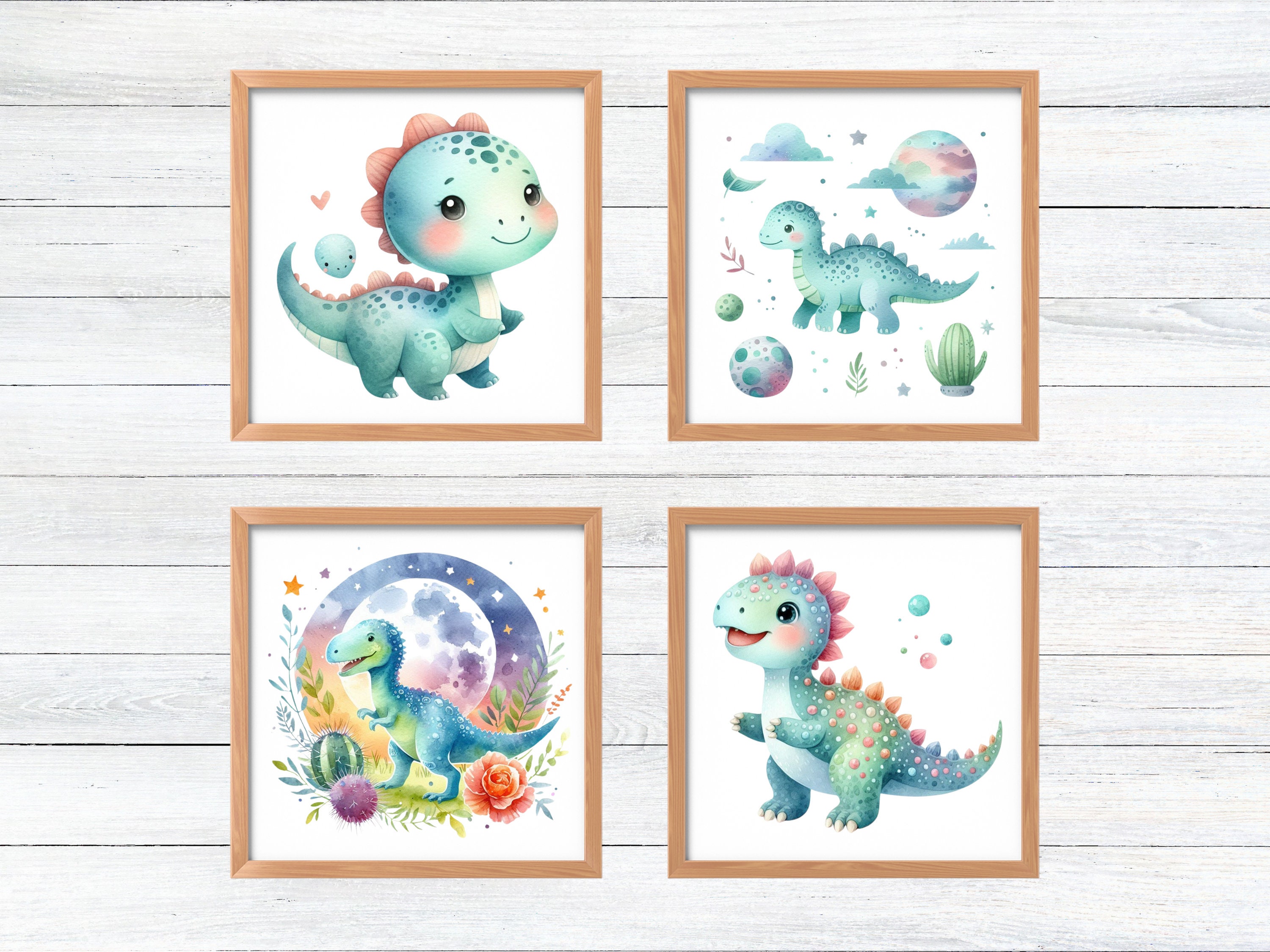 Blue Baby Dinosaur Clipart Set, Watercolor Baby Dino Bundle, Baby ...