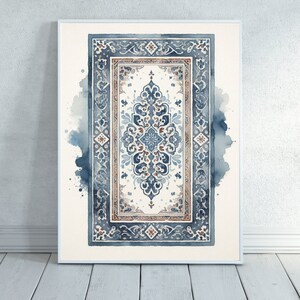 Arte da parete eclettica, arte da parete Boho, stampa artistica da parete tappeto marocchino, arredamento tradizionale acquerello marocchino, stampa artistica tappeto acquerello