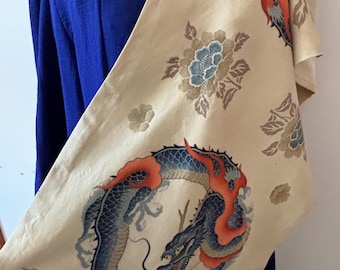 Vintage Asian blue dragon 3-claws textile INCOGNITOINMAINE