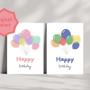 Happy birthday balloons card, birthday card, Happy birthday card, instant download, printable balloon card, digital download, happy birthday