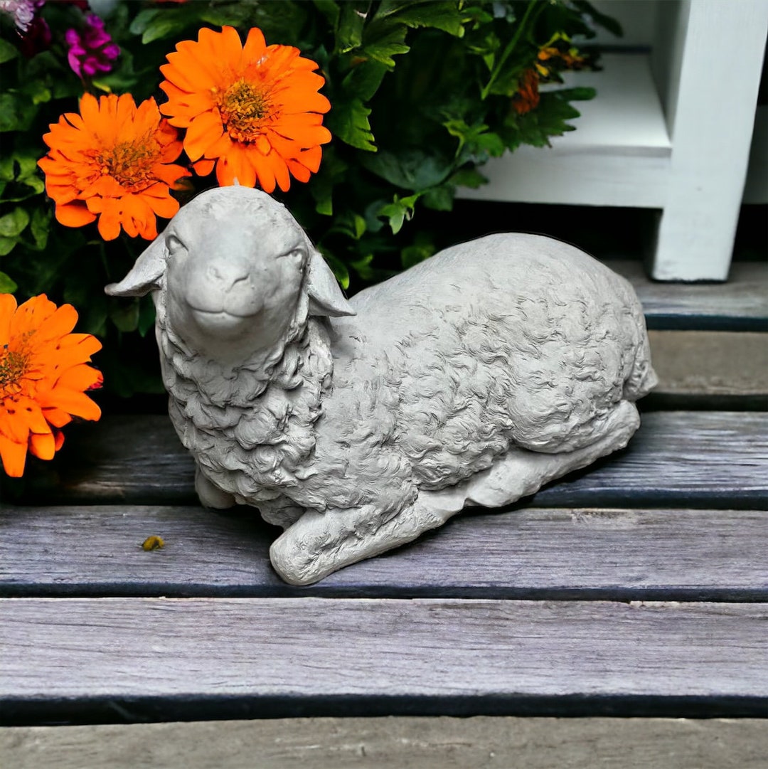 Concrete Lamb, Farm Animal, Garden Statue, Laying Sheep, Looking up ...