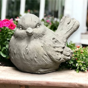 Small Bird Statue, Garden Figure, Concrete Bird, Porch Decor, Stone Bird, Wooden Looking Bird, Lawn Sculpture, Home Figurine, Yard Art &quot;4