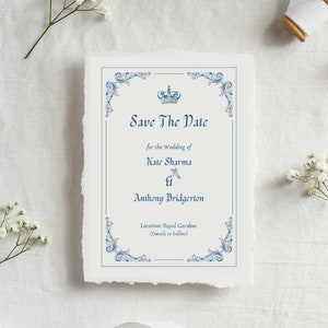 Invitation à thème Bridgerton | Réservez la date | esthétique vintage | Mariage de l'ère Régence | Design personnalisable