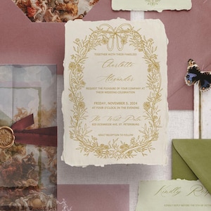 Vintage Romantic Wedding Invitation Suite | Hand Drawn Illustrations | Antique Floral & Baroque Design | Garden Wedding | Editable Template image 2