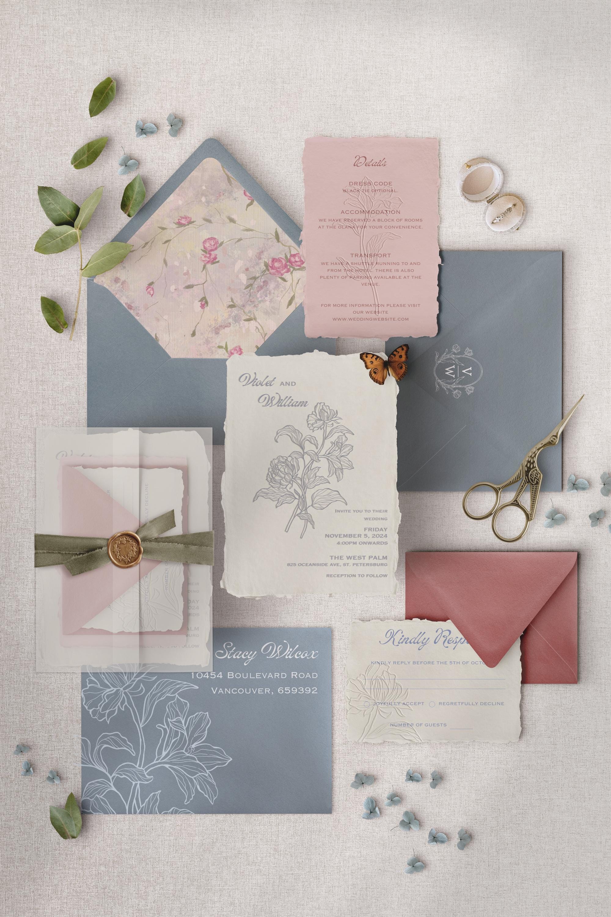 Hand Illustrated Invitation Set Whimsical Wedding Invite