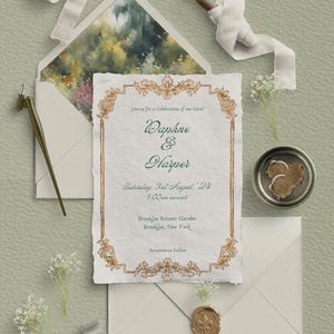 Hand Drawn Regency Era Wedding Invitation| Victorian Antique Gold Baroque Design| Vintage and Timeless Aesthetic | Customizable Template