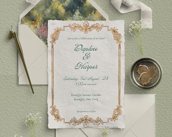 Hand Drawn Regency Era Wedding Invitation| Victorian Antique Gold Baroque Design| Vintage and Timeless Aesthetic | Customizable Template