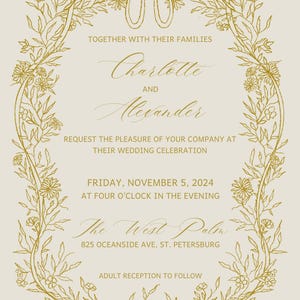 Vintage Romantic Wedding Invitation Suite | Hand Drawn Illustrations | Antique Floral & Baroque Design | Garden Wedding | Editable Template image 5