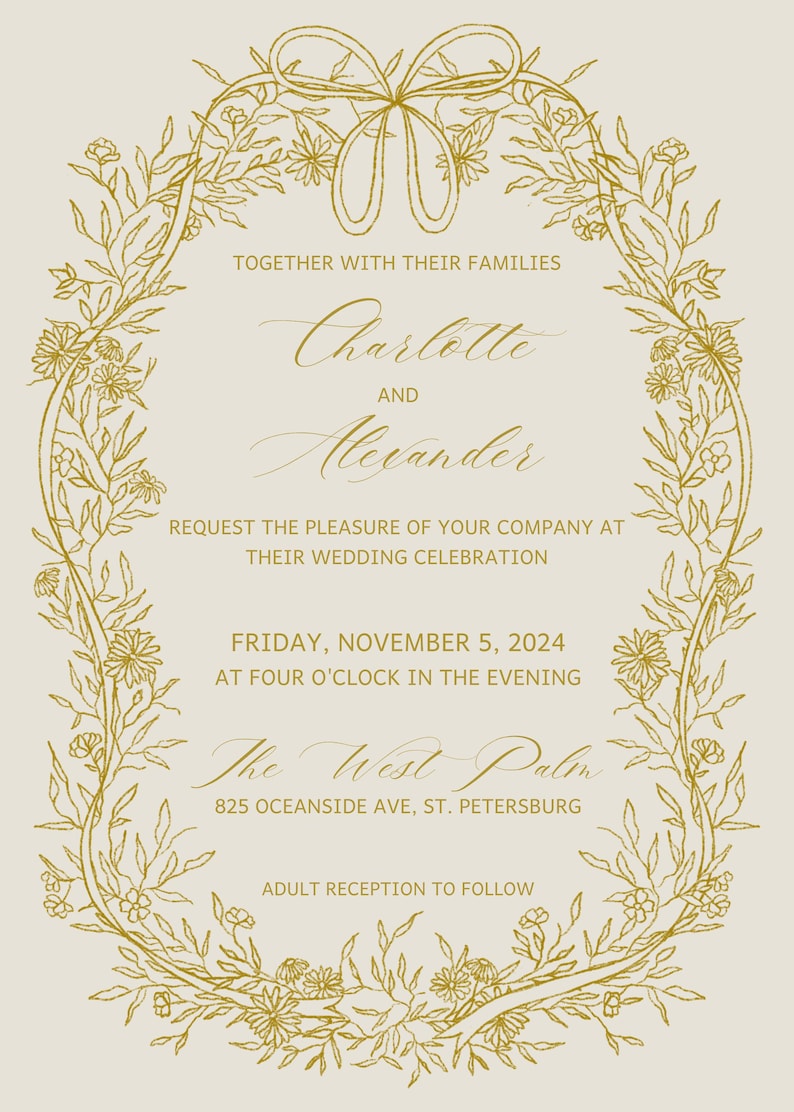 Vintage Romantic Wedding Invitation Suite | Hand Drawn Illustrations | Antique Floral & Baroque Design | Garden Wedding | Editable Template image 5