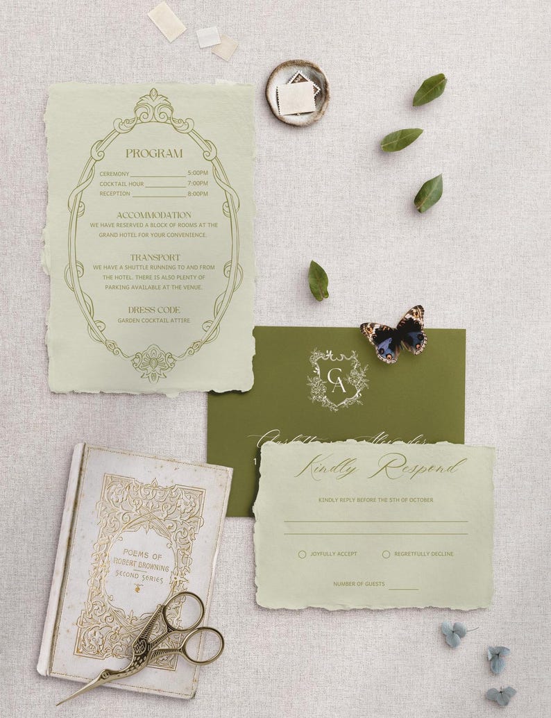 Vintage Romantic Wedding Invitation Suite | Hand Drawn Illustrations | Antique Floral & Baroque Design | Garden Wedding | Editable Template image 4