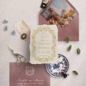 Vintage Romantic Wedding Invitation Suite | Hand Drawn Illustrations | Antique Floral & Baroque Design | Garden Wedding | Editable Template image 3