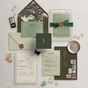 Vintage Botanical Wedding Invitation Suite with Hand Drawn Illustrations | Garden Party Theme | Earthy Neutrals | Customizable Template W007