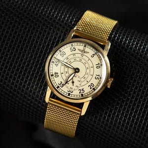 Pilot Style Watch: Gold Plated Aviation Watch with Engraving