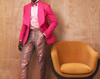 The SPJ 6 Vs 2 Suit, Fuchsia Pink Suit, Jacquard Suit, Party Suit