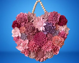 Blush Mauve Sola Wood Flower Heart Wall Decor: Farmhouse Beaded Hanger