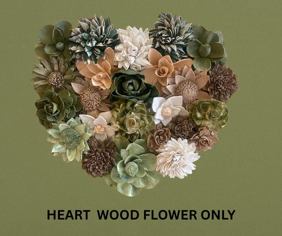 Rustic Heart Wall Decor Wood Flower Heart Neutral Green Floral Wall Art Farmhouse Boho Home Decor Gift for Her Housewarming Sola Flowers