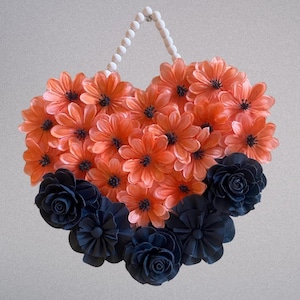 Coral & Navy Sola Wood Flower Heart Wall Hanging: Rustic Boho Decor