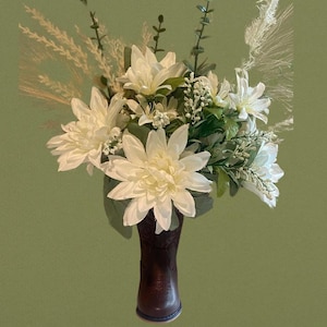 Cowgirl Boot Vase: White Faux Flower Arrangement, Rustic Western Decor