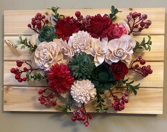 Sola Wood Flower Wall Art Rustic Heart Shaped Home Decor Wooden Plaque Christmas Accent Farmhouse Cabin Christmas Decor Floral Gif for Her