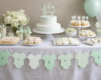 Sage Green Baby Shower Garland, Neutral Baby Shower Banner, Gender Neutral Baby Shower Decor, Greenery Baby Shower, Double-Sided Option