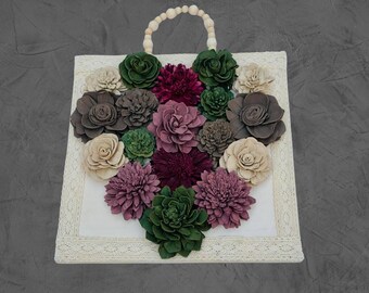 Rustic Floral Wall Hanging Sola Wood Flower Heart Lace Frame Handmade Wall Art Boho Farmhouse Style Home Decor Wedding Gift Floral Plaque