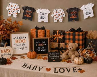 Halloween Baby Shower Garland, Little Boo Baby Shower Decor, Orange Pumpkin Garland, Fall Baby Shower Banner, Baby Shower Decorations