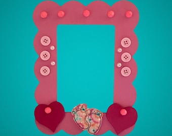 Pink Scalloped Picture Frame: Hearts & Beads, Girls Room Decor