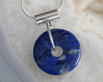 Simple Sterling  Lapis Lazuli Donut Necklace 25mm Stone