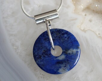 Simple Sterling  Lapis Lazuli Donut Necklace 25mm Stone
