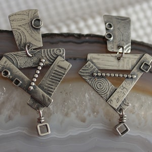 Fun Intricate Assymetrical Sterling Silver Abstract 2 Piece Post 1 3/4&quot;