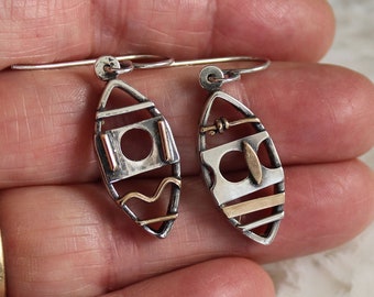 Mixed Metal Sterling Goldfilled Shield Earrings 1 1/2"