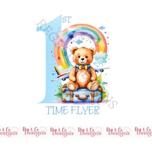 1e keer flyer, 1e vakantie, baby's 1e strandvakantie, vliegtuig, aquarel PNG, digitale clipart, vakantiesublimatie, teddybeer, DTF